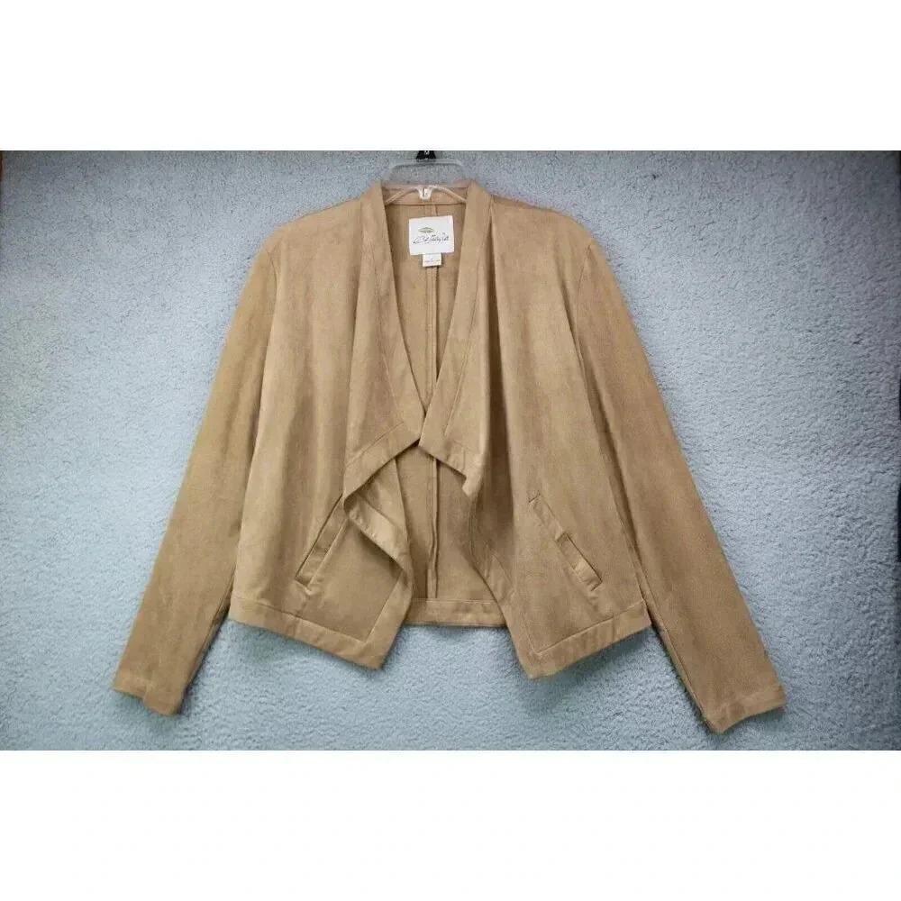 Bob Timberlake Women's Faux Seude Open Front Cardigan-Size Large